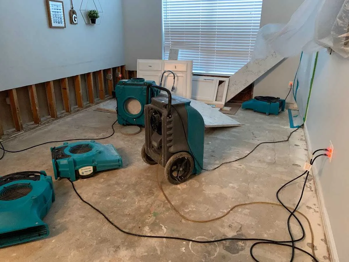 Dehumidifier in flood-cut room for Water Damage Restoration in Ridgeland